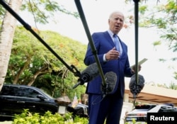 美國總統拜登2022年11月16日在印尼巴厘島見媒體評論波蘭遭導彈襲擊事件。 （路透社）