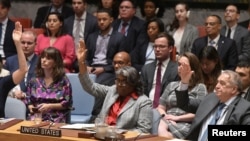 U.S. Ambassador to the U.N. Linda Thomas-Greenfield votes during a U.N. Security Council vote on a resolution for a cease-fire between Israel and Palestinian militants Hamas in the Gaza Strip, at U.N. headquarters in New York City, June 10, 2024.