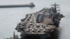 美国海军尼米兹号航母（USS Nimitz）2023年3月28日抵达韩国东南部城市釜山。（路透社转发）