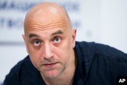 資料照：2017年2月21日，俄羅斯民族主義作家扎哈爾·普里勒平在俄羅斯莫斯科舉行的一場新聞發布會上。