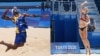 Image composite de tenues de beach-volley pour hommes et femmes lors des jeux olympiques de Tokyo 2020.