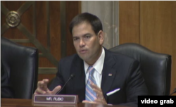 鲁比奥参议员在听证会上提问（照片来源：参议院听证）