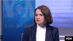 白俄羅斯反對派領袖斯維婭特拉娜·齊哈努斯卡婭接受美國之音的專訪