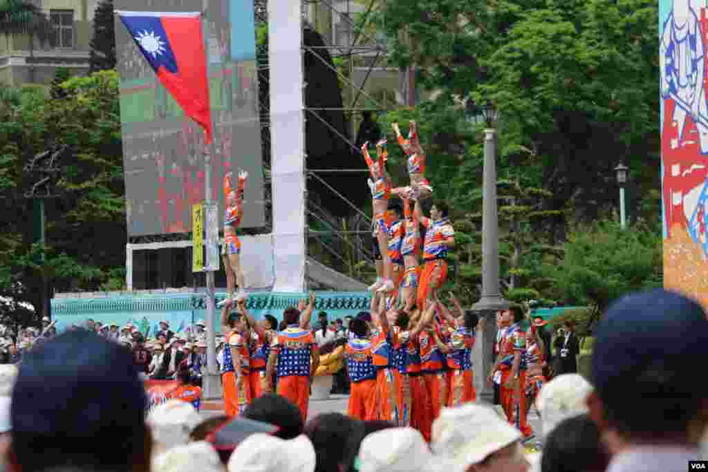 台灣總統蔡英文發表就職演說，2016年5月20日於總統府前典禮台上（美國之音齊勇明攝影）