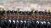 中国火箭军士兵列队参加中共建政70周年的庆祝仪式。（2019年10月1日）