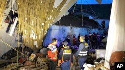 На месте обрушения стены гостиницы в городе Абанкай. Перу. 27 января 2019 г.