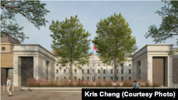 规划中的中国驻英大使馆新址电脑合成样貌。 (图片来源：伦敦自治城镇塔村（Tower Hamlets）区议会会议文件)