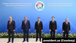 Central Asian leaders meet at a summit in Kyrgyzstan on July 21, 2022: Kazakhstan's Kassym-Jomart Tokayev, Tajikistan's Emomali Rahmon, Kyrgyzstan's Sadyr Japarov, Turkmenistan's Serdar Berdimuhamedov and Uzbekistan's Shavkat Mirziyoyev.