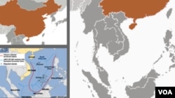 中国的南中国海主权要求范围示意图(有争议岛屿以英文与中国名称标示）