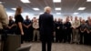 President Donald Trump and first lady Melania Trump meet with first responders at the Las Vegas Metropolitan Police Department, Oct. 4, 2017, in Las Vegas.