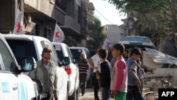 2016年6月1日。国际红十字会和联合国的人道物资车队进入叙利亚达拉亚镇。