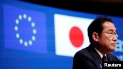 ແຟ້ມຮູບ-ນາຍົກລັດຖະມົນຕີຍີ່ປຸ່ນ ທ່ານ ຟູມິໂອະ ກິຊິດະ ເຂົ້າຮ່ວມກອງປະຊຸມຖະແຫຼງຂ່າວໃນນະຄອນຫຼວງບຣັສເຊີລສ໌, ປະເທດແບລຈ້ຽມ, ວັນທີ 13 ກໍລະກົດ 2023. 