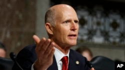 Senate Armed Services Committee member Sen. Rick Scott, R-Fla. speaks during a Senate Armed Services Committee hearing on "Nuclear Policy and Posture" on Capitol Hill in Washington, Thursday, Feb. 29, 2019. 