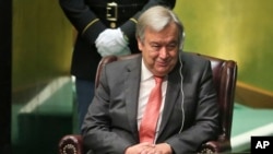 被联合国大会正式任命为下一任联合国秘书长的葡萄牙前总理古特雷斯（2016年10月13日）