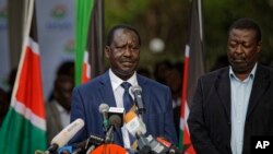 肯尼亚反对党领导人奥廷加在内罗毕向媒体发表声明。（2017年10月31日）