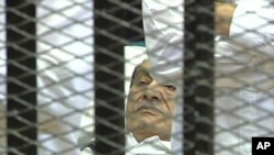 埃及前總統穆巴拉克被關在鐵籠內在法庭上受審