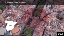 巴塞羅那發生貨車衝上行人道的位置