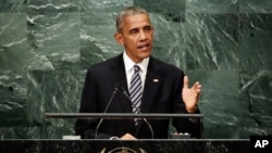 美国总统奥巴马在纽约联合国大会上发表讲话。（2016年9月20日）