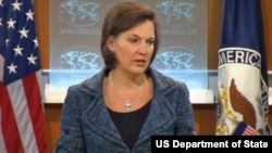 美國國務院發言人盧嵐一月十四日在例行簡報中講話 (國務院視頻截圖)