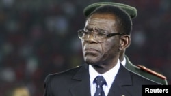 Equatorial Guinea's President Teodoro Obiang Nguema Mbasogo, opening ceremony of African Nations Cup soccer tournament, Bata, Jan. 21, 2012.