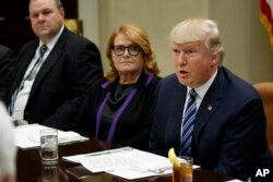 FILE - President Donald Trump speaks during a meeting with Senators on his Supreme Court Justice nominee Neil Gorsuch in the Roosevelt Room of the White House, Feb. 9, 2017.