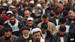 在喀布爾的清真寺里為在自殺爆炸中喪生的同胞祈禱