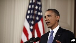 奧巴馬總統在高等法院對被稱為“支付得起的醫療法律”的裁決後在白宮東廳發表講話