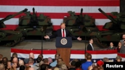 特朗普2019年3月20日在俄亥俄州一家軍工廠發表演講（路透社）