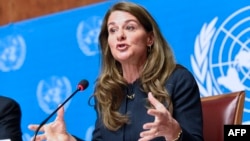 梅琳达•盖茨在世界卫生大会期间在日内瓦举行记者会（2014年5月20日）