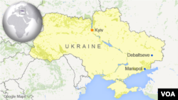 烏克蘭港口城市馬里烏波爾和德巴爾切夫的位置圖