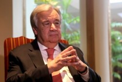 FILE - U.N. Secretary General Antonio Guterres speaks to The Associated Press, in Lahore, Pakistan, Feb. 18, 2020.