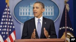 美国总统奥巴马在新闻发布会上谈及乌克兰问题（资料照片）