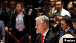 白宫国家安全顾问罗伯特·奥布莱恩2019年11月4日在泰国曼谷举行的东盟-美国峰会上讲话。