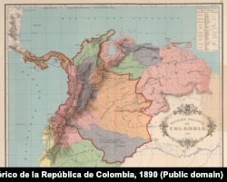 Карта Великой Колумбии (она же Гран Колумбия) 1824 года. В этот период Панама находился под контролем Боготы.
