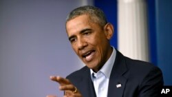 美國總統奧巴馬8月18日在白宮新聞發佈室講話。