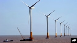 中国上海附近的东海离岸风电场 （2010年3月17日 资料照片）