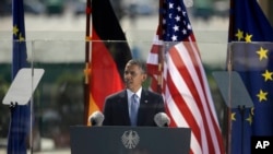 美國總統奧巴馬星期三在的勃蘭登堡門發表講話