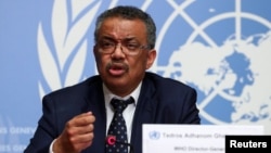 世界衛生組織總幹事譚德塞在於瑞士日內瓦舉行的聯合國關于冠狀病毒情況的新聞發布會上發言。 （2020年1月29日）