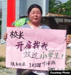 葉海燕在海南萬寧舉牌抗議 (圖片來自：葉海燕推特)