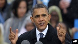 美國總統奧巴馬星期五在俄亥俄州克利夫蘭進行競選