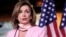 资料照：美国国会众议院议长佩洛西（House Speaker Nancy Pelosi, D-CA）在国会山召开的记者会上发言。