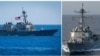 左图：美国海军本福德号导弹驱逐舰在太平洋（2018年6月15日）。右图：美国马斯汀号导弹驱逐舰在太平洋（2018年2月19日）。这两艘导弹驱逐舰2018年7月航经台湾海峡。