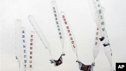 本月較早前南韓活動人士釋放的攜帶譴責北韓領導人金正日傳單的氣球