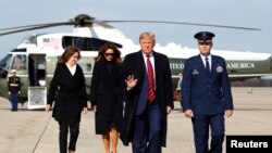 美國總統特朗普11月9日在安德魯斯聯合基地搭乘空軍一號前往阿拉巴馬州視察前對記者發表講話。