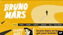 Bruno Mars official site: screenshot