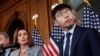 美国众议院议长佩洛西(左)与香港活动人士黄之锋以及其他美国会议员在首都华盛顿国会山举行香港人权问题记者会 。（2019年9月18日）