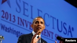 美国总统奥巴马2013年10月31日在华盛顿举行的投资峰会上发表讲话