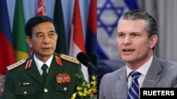 Bộ trưởng Quốc Việt Nam Phan Văn Giang và Bộ trưởng Quốc phòng Hoa Kỳ Pete Hegseth. Photo: Reuters.
