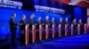 Republican presidential candidates, from left, John Kasich, Mike Huckabee, Jeb Bush, Marco Rubio, Donald Trump, Ben Carson, Carly Fiorina, Ted Cruz, Chris Christie, and Rand Paul take the stage during the CNBC Republican presidential debate at the Univers