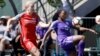 Orlando Pride forward Jamia Fields, right, controls the ball as Portland Thorns midfielder Lindsey Horan defends during the first half of an NWSL soccer match in Portland, Oregon, April 15, 2017. 